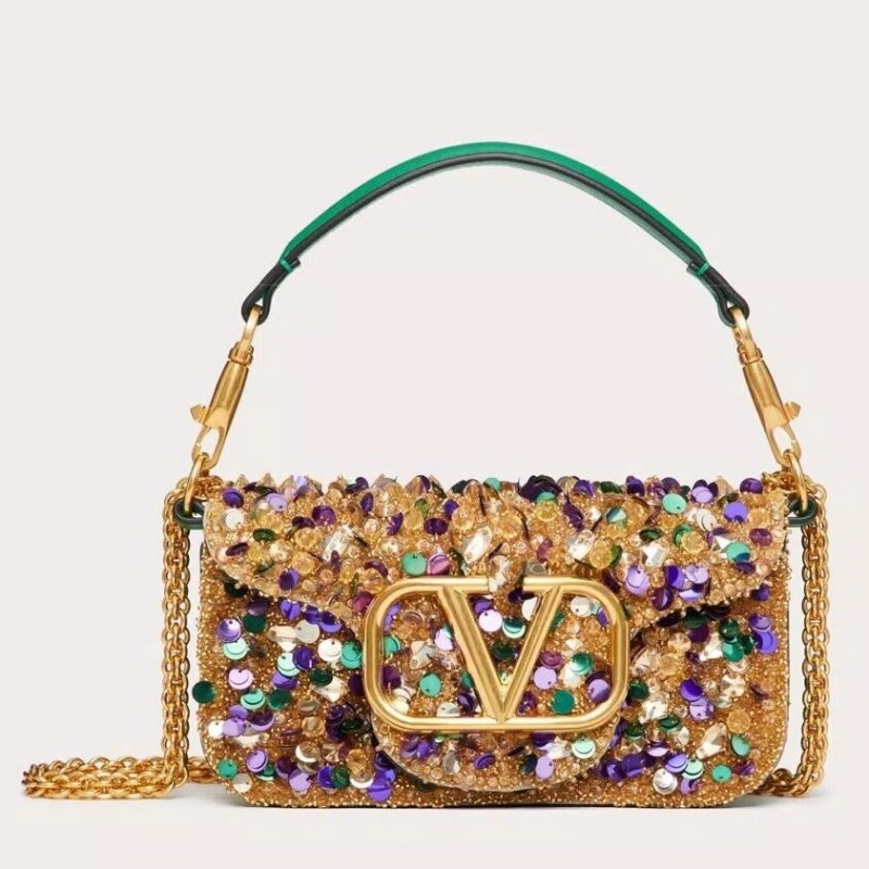 Valentino Small Loco Shoulder Bag with Gold 3D-effect Embroidery 505