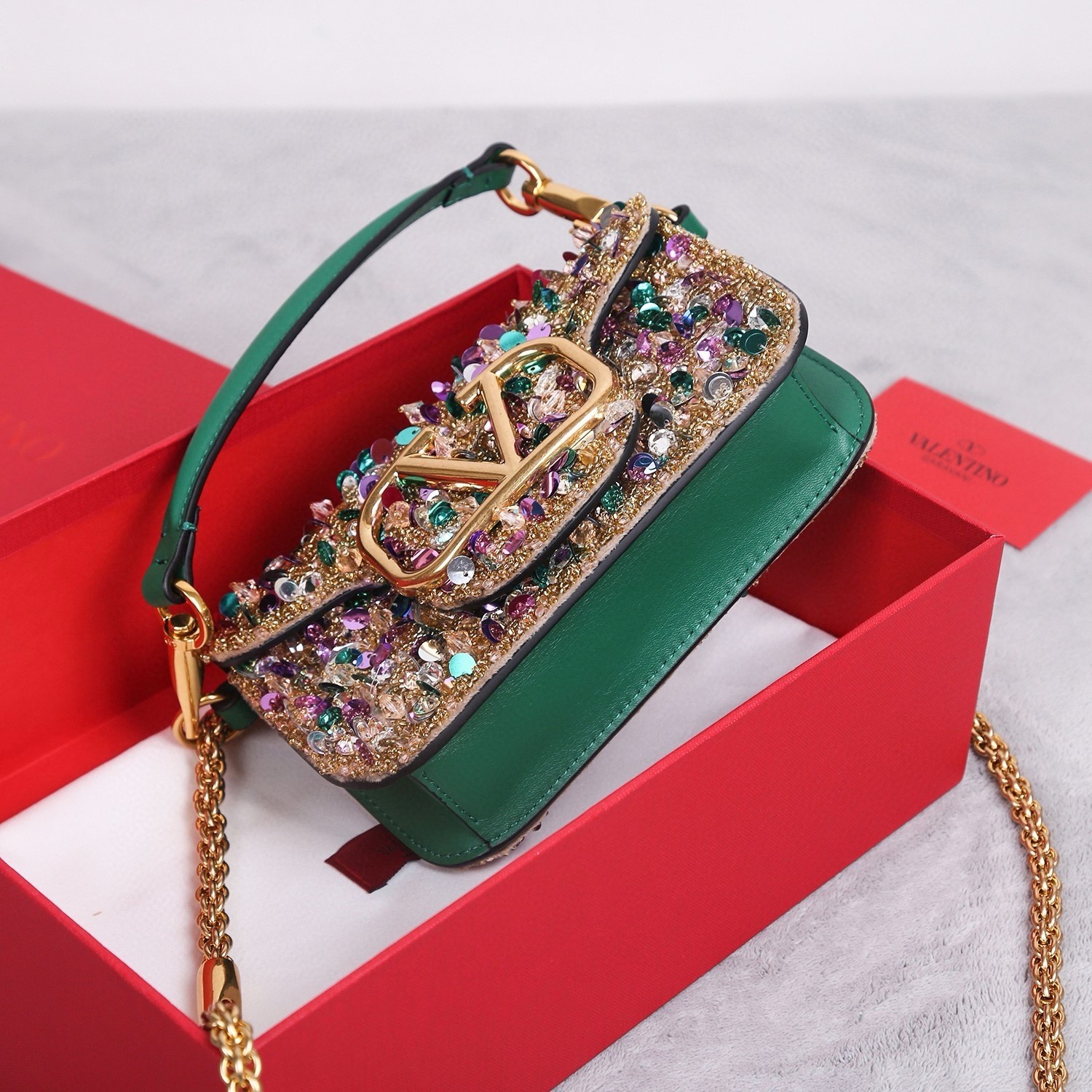 Valentino Small Loco Shoulder Bag with Gold 3D-effect Embroidery 505