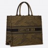 Dior Book Tote Bag In Green Camouflage Embroidered Canvas 473