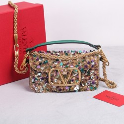 Valentino Small Loco Shoulder Bag with Gold 3D-effect Embroidery 505