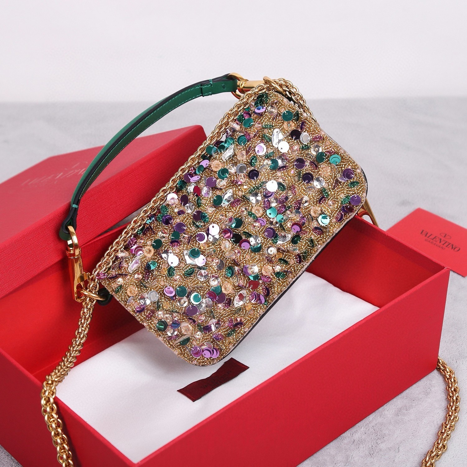 Valentino Small Loco Shoulder Bag with Gold 3D-effect Embroidery 505