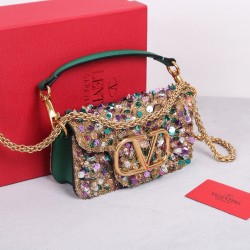 Valentino Small Loco Shoulder Bag with Gold 3D-effect Embroidery 505