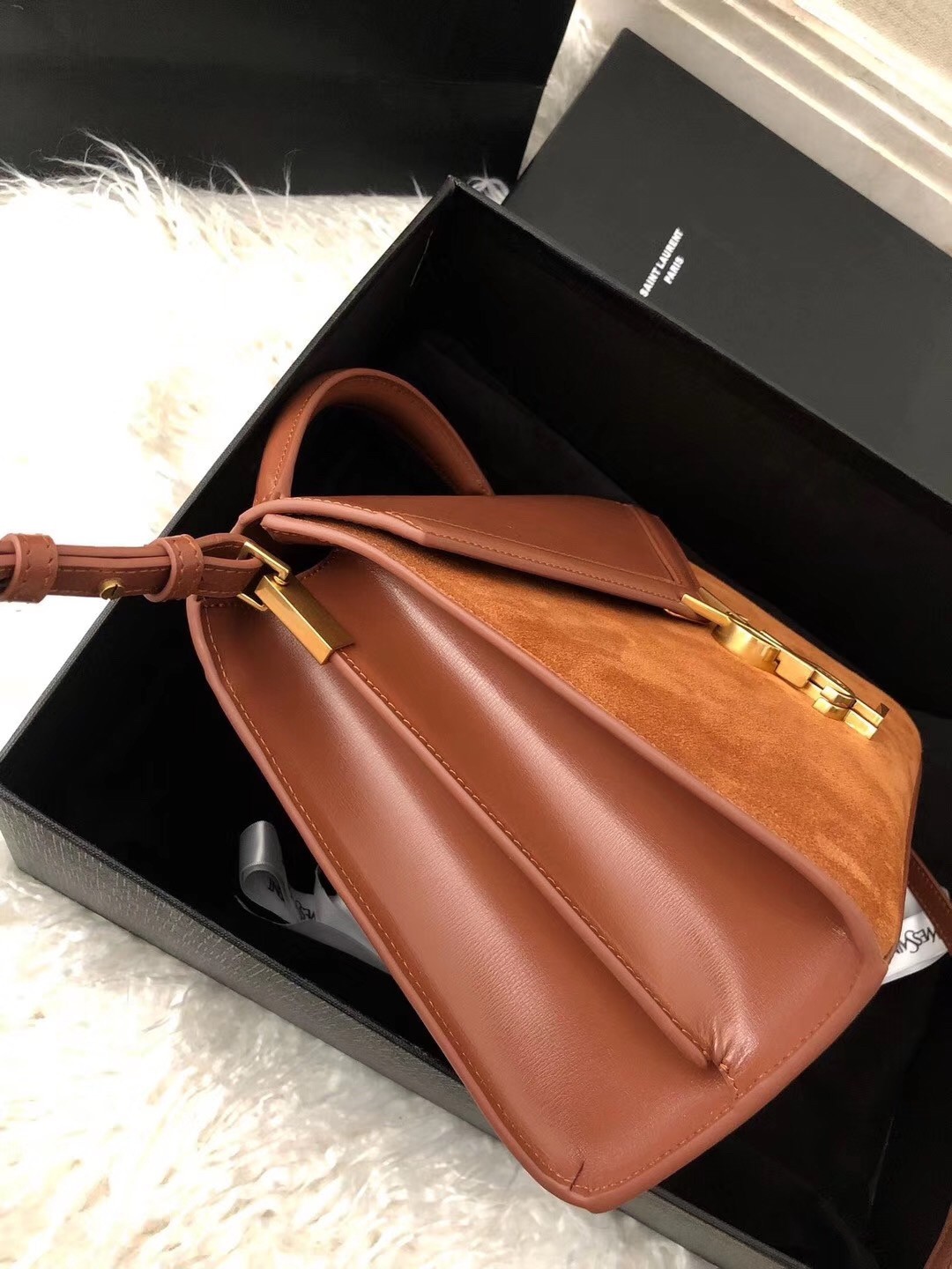 Saint Laurent Cassandra Medium Bag In Brown Suede 370