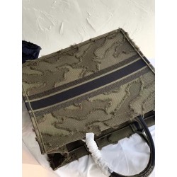 Dior Book Tote Bag In Green Camouflage Embroidered Canvas 473