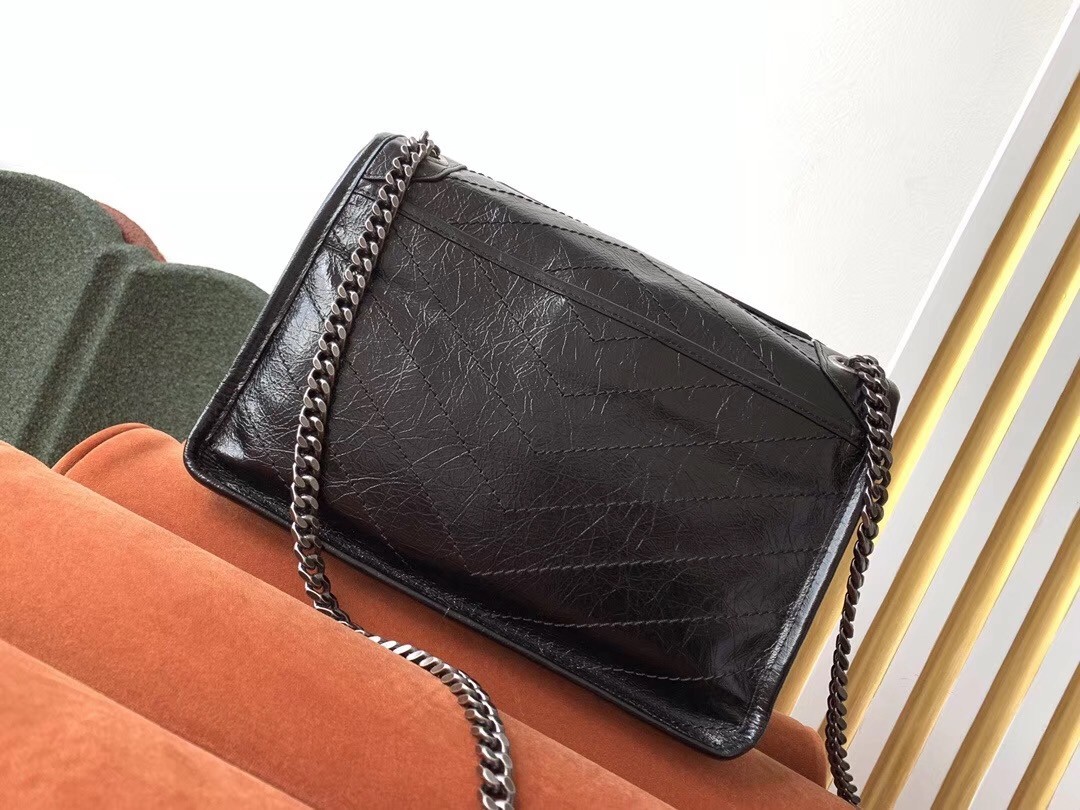 Saint Laurent Medium Niki Bag In Black Crinkled Leather 078