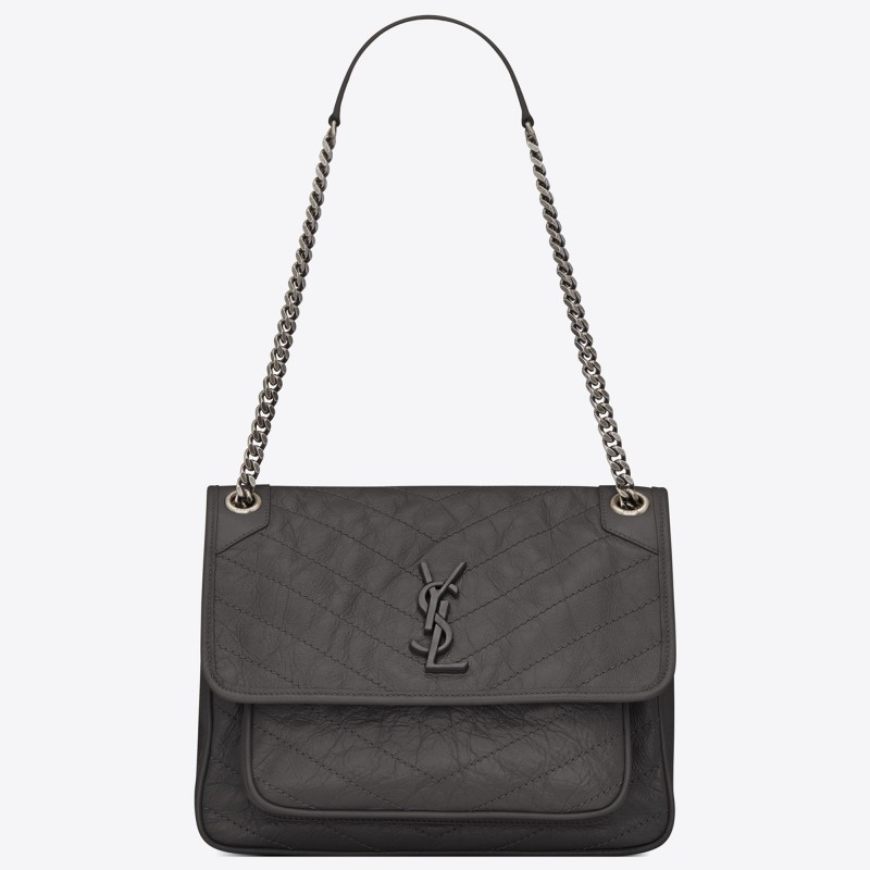 Saint Laurent Medium Niki Bag In Storm Gray Crinkled Leather 107