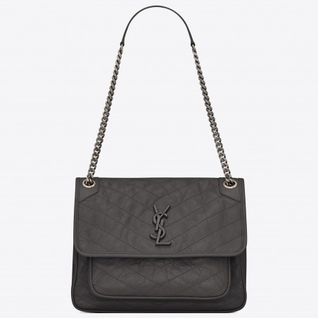 Saint Laurent Medium Niki Bag In Storm Gray Crinkled Leather 107