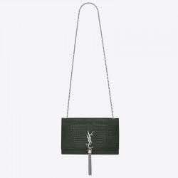 Saint Laurent Medium Kate Bag With Tassel In Dark Green Croc-Embossed Leather 730