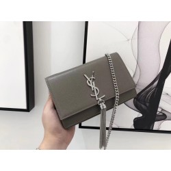 Saint Laurent Small Kate Tassel Bag In Grey Grained Leather 921