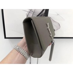 Saint Laurent Small Kate Tassel Bag In Grey Grained Leather 921