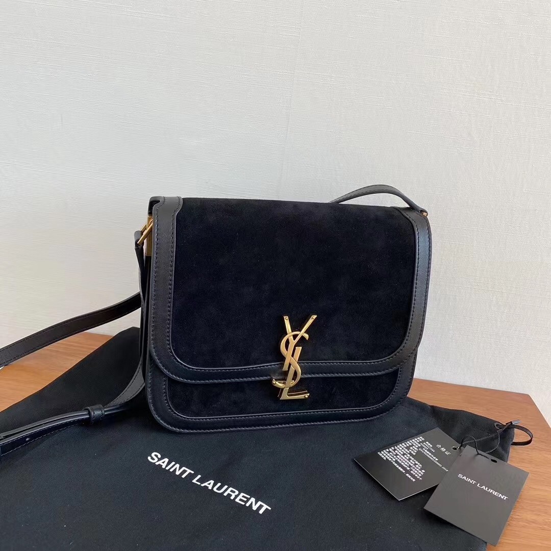 Saint Laurent Solferino Medium Soft Bag In Black Suede 964