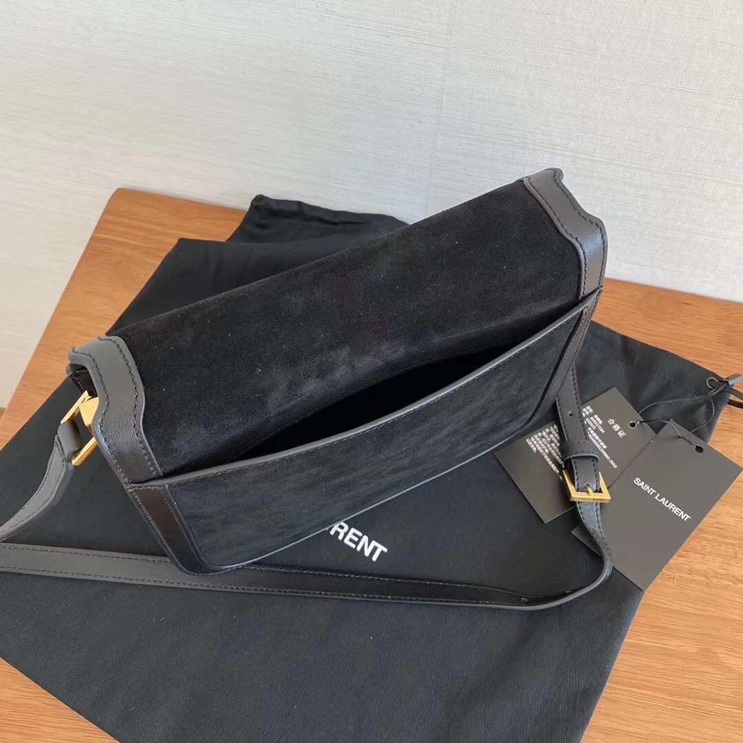Saint Laurent Solferino Medium Soft Bag In Black Suede 964