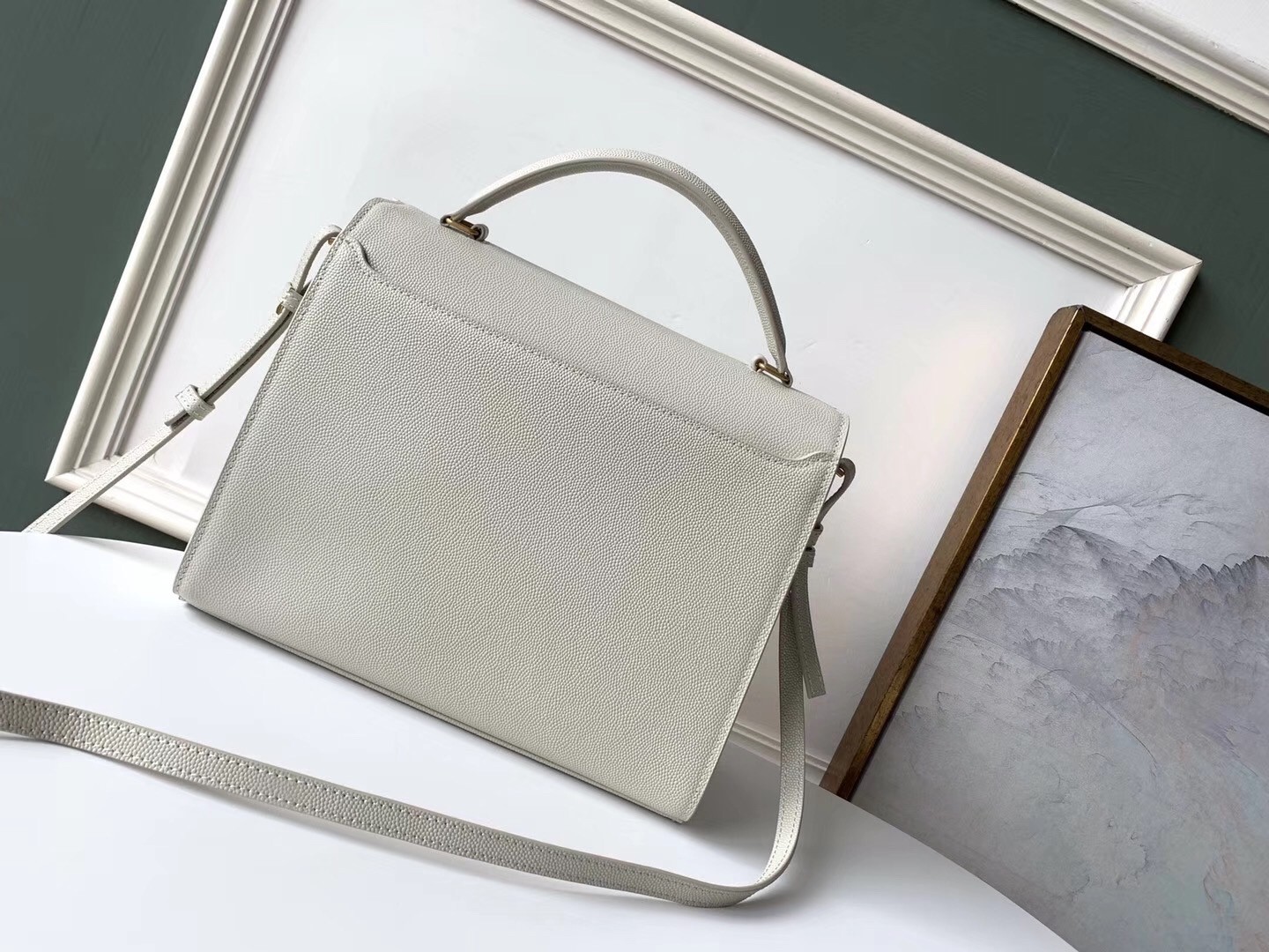 Saint Laurent Cassandra Medium Bag In White Grained Leather 758