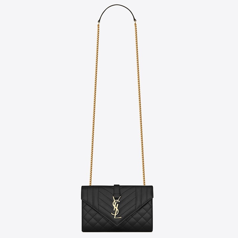 Saint Laurent Small Envelope Bag In Black Grained Leather 793