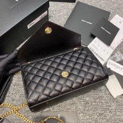 Saint Laurent Small Envelope Bag In Black Grained Leather 793