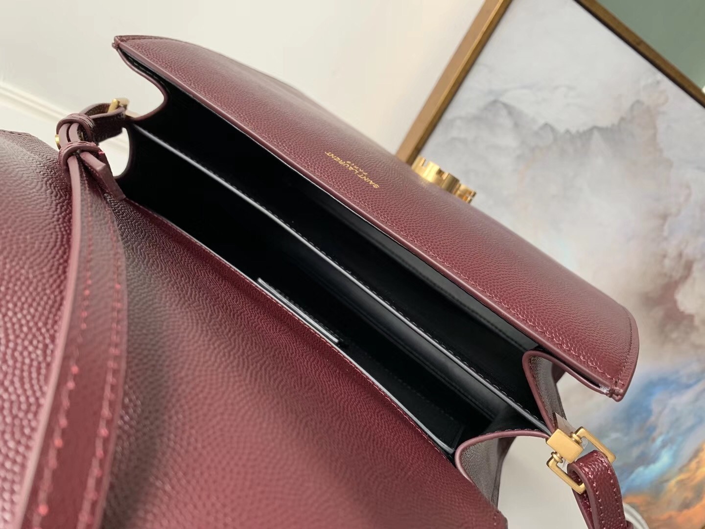 Saint Laurent Cassandra Medium Bag In Bordeaux Grained Leather 171