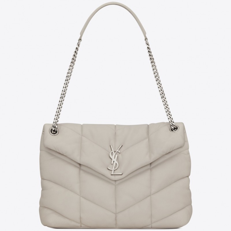 Saint Laurent Loulou Puffer Small Bag In White Lambskin 198