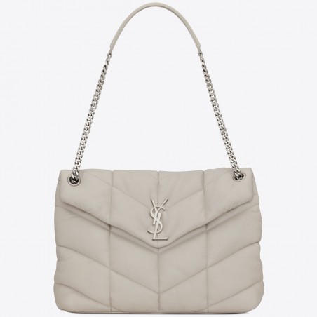 Saint Laurent Loulou Puffer Small Bag In White Lambskin 198