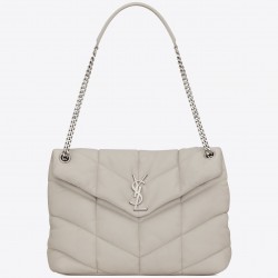 Saint Laurent Loulou Puffer Small Bag In White Lambskin 198