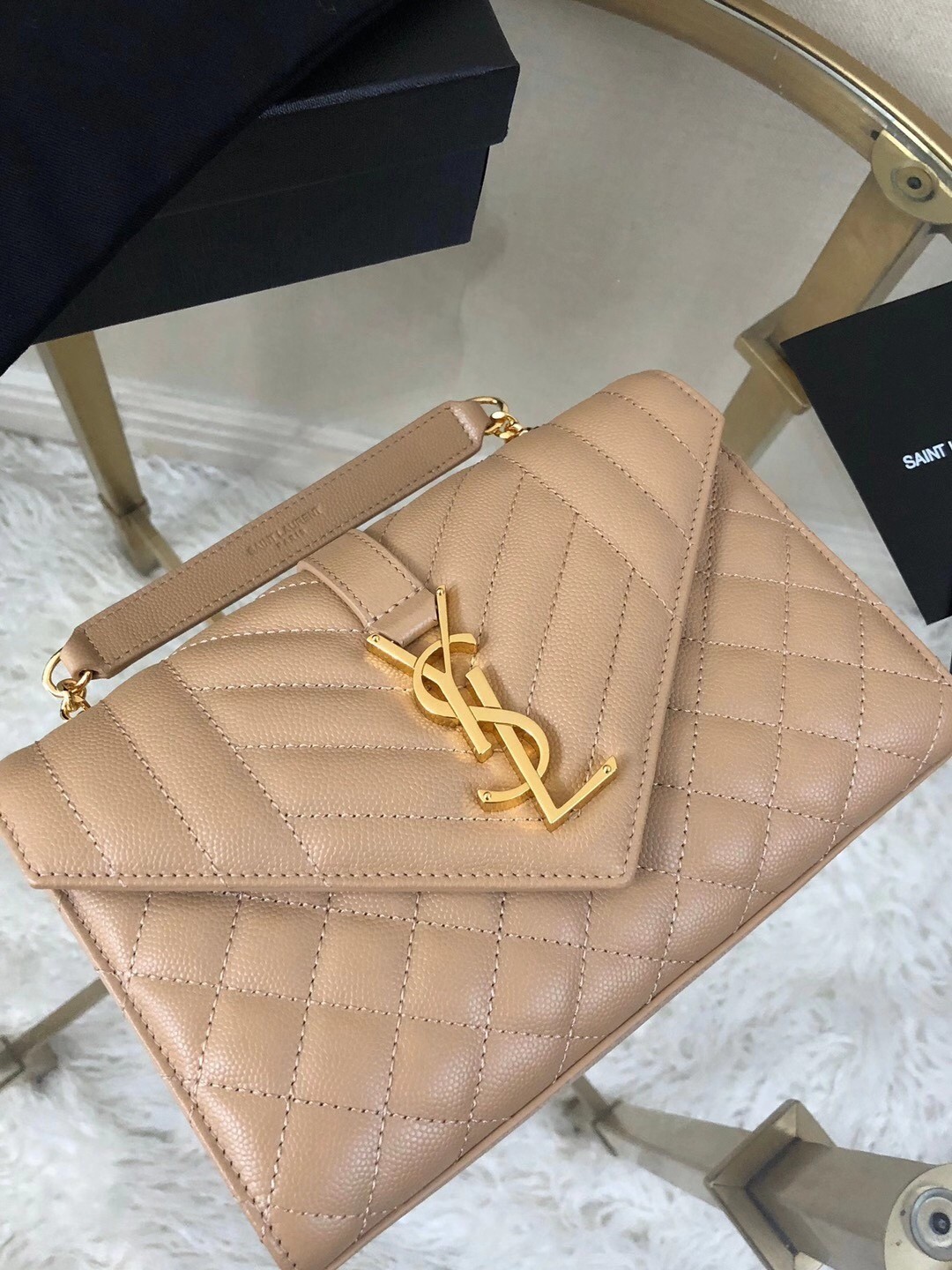 Saint Laurent Small Envelope Bag In Beige Grained Leather 242