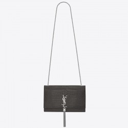 Saint Laurent Medium Kate Bag With Tassel In Storm Croc-Embossed Leather 076