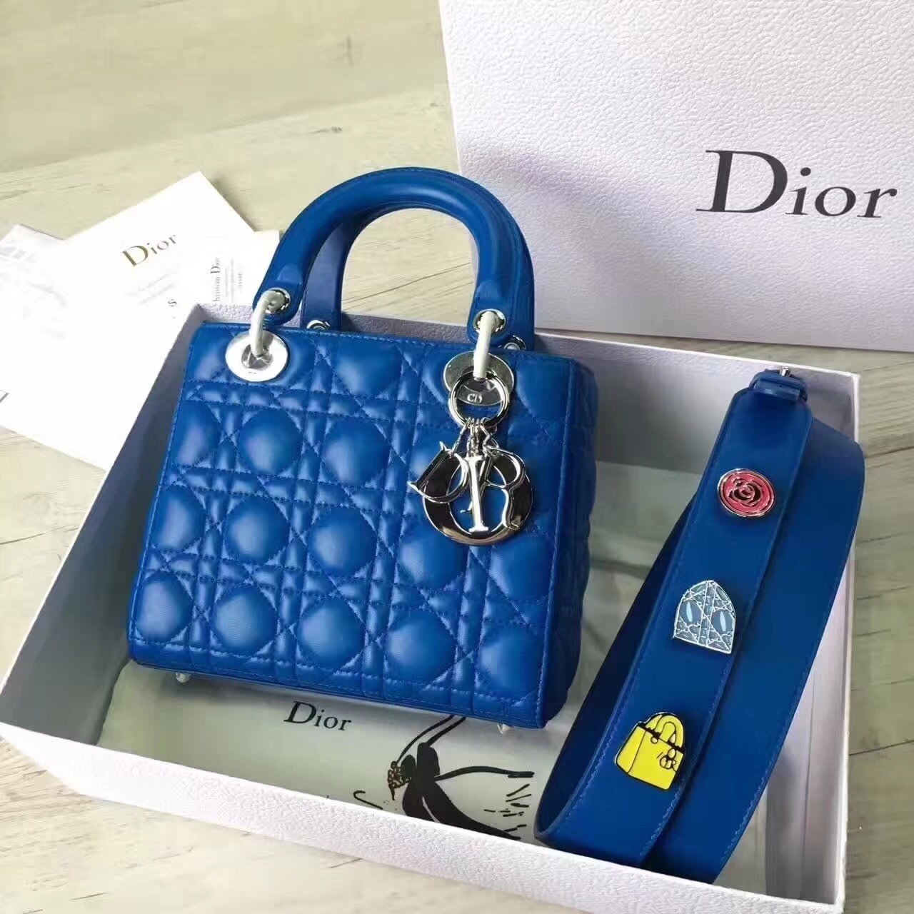 Dior My Lady Dior Bag In Blue Lambskin 130