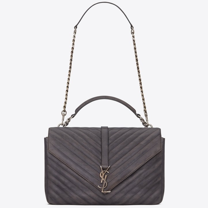 Saint Laurent College Large Bag In Grey Matelasse Leather 172