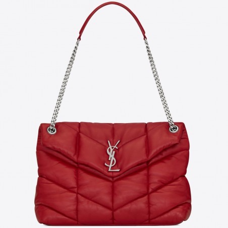 Saint Laurent Loulou Puffer Medium Bag In Red Lambskin 245