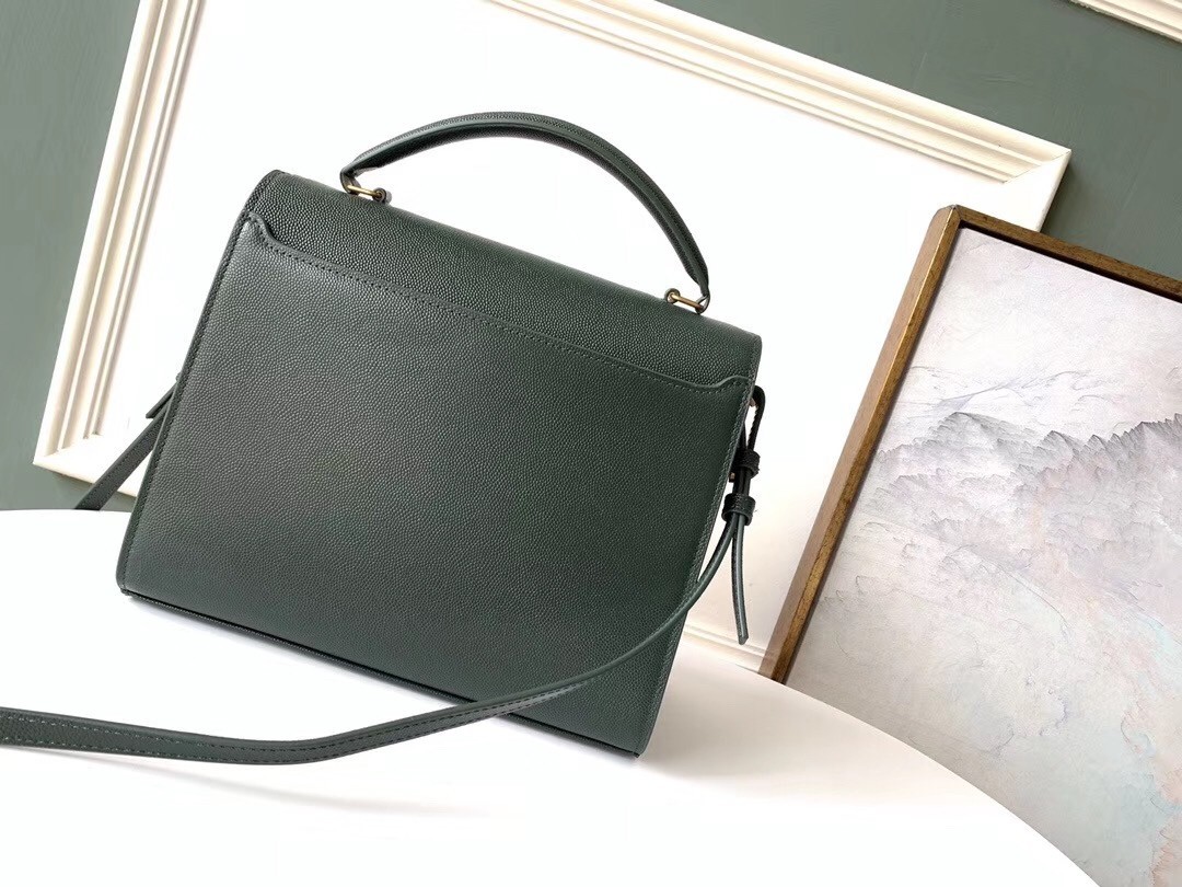 Saint Laurent Cassandra Medium Bag In Dark Green Grained Leather 090