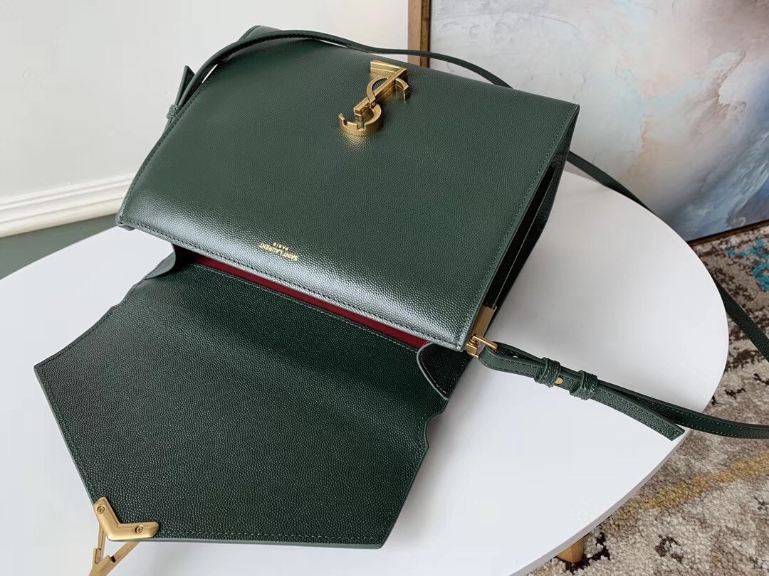 Saint Laurent Cassandra Medium Bag In Dark Green Grained Leather 090