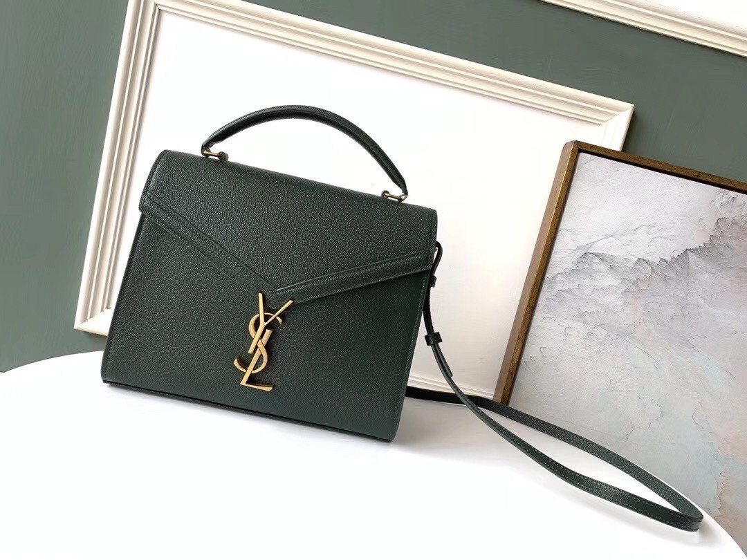 Saint Laurent Cassandra Medium Bag In Dark Green Grained Leather 090