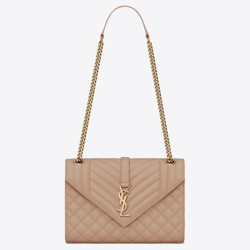 Saint Laurent Medium Envelope Bag In Beige Grained Leather 131