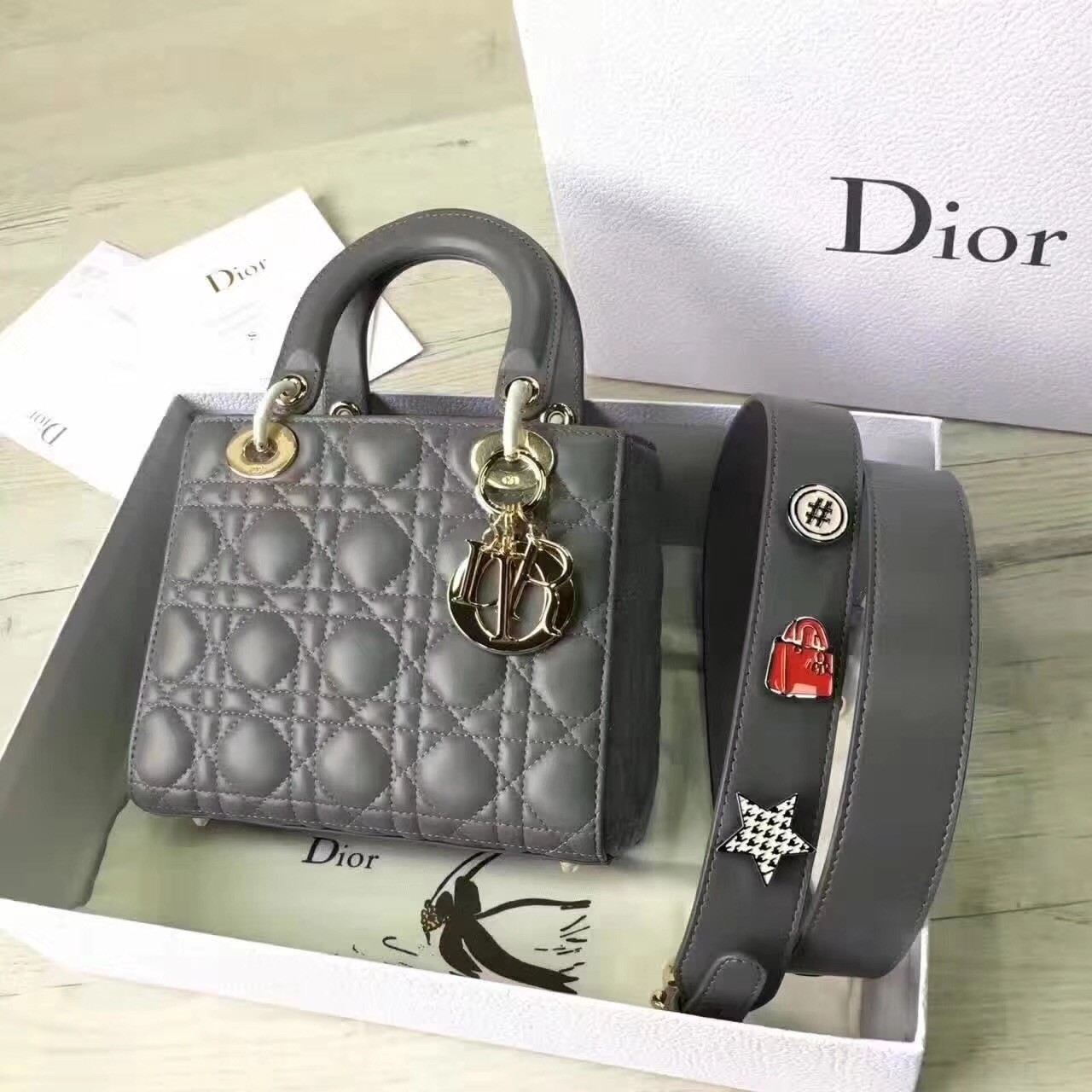 Dior My Lady Dior Bag In Grey Lambskin 571