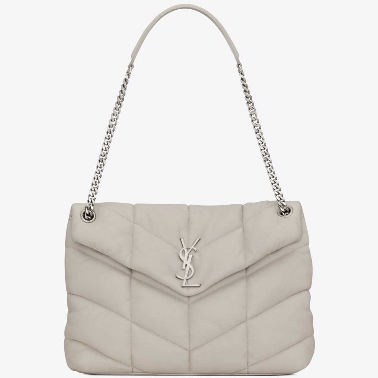 Saint Laurent Loulou Puffer Medium Bag In White Lambskin 151