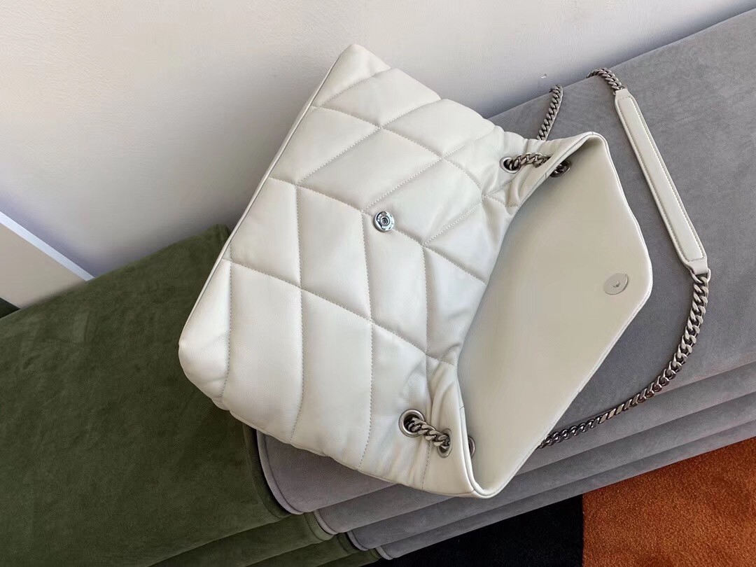 Saint Laurent Loulou Puffer Medium Bag In White Lambskin 151