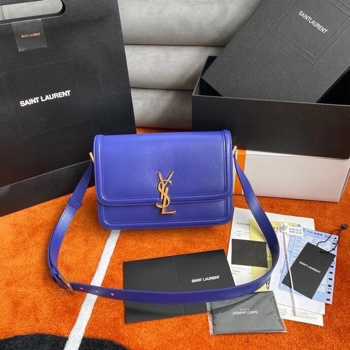 Saint Laurent Solferino Medium Bag In Blue Box Calfskin 991