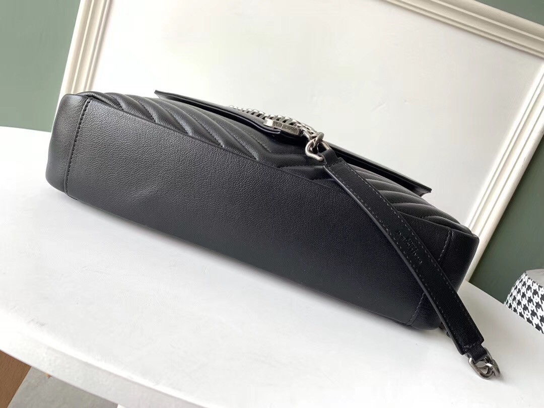 Saint Laurent College Large Bag In Black Matelasse Leather 519