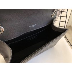 Saint Laurent Medium Envelope Bag In Grey Grained Leather 982