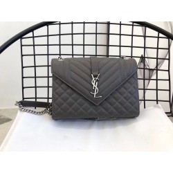 Saint Laurent Medium Envelope Bag In Grey Grained Leather 982