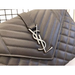 Saint Laurent Medium Envelope Bag In Grey Grained Leather 982