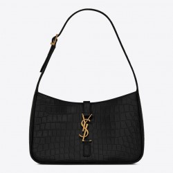 Saint Laurent Le 5 à 7 Hobo Bag In Black Crocodile-embossed Leather 000