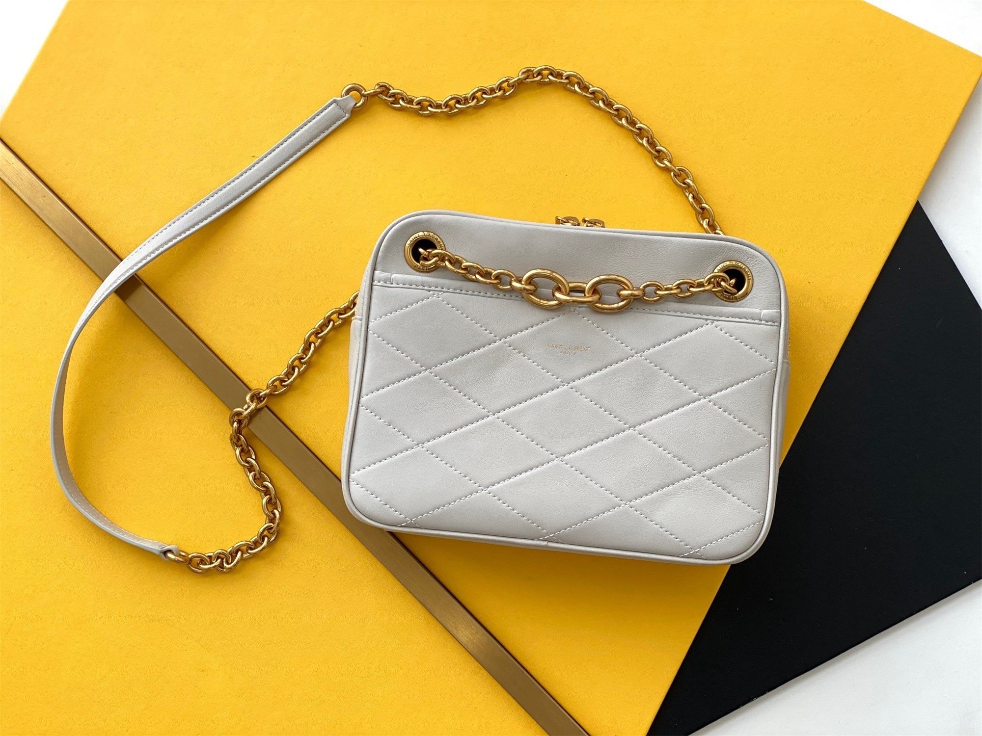 Saint Laurent Le Maillon Small Chain Bag In White Lambskin 025