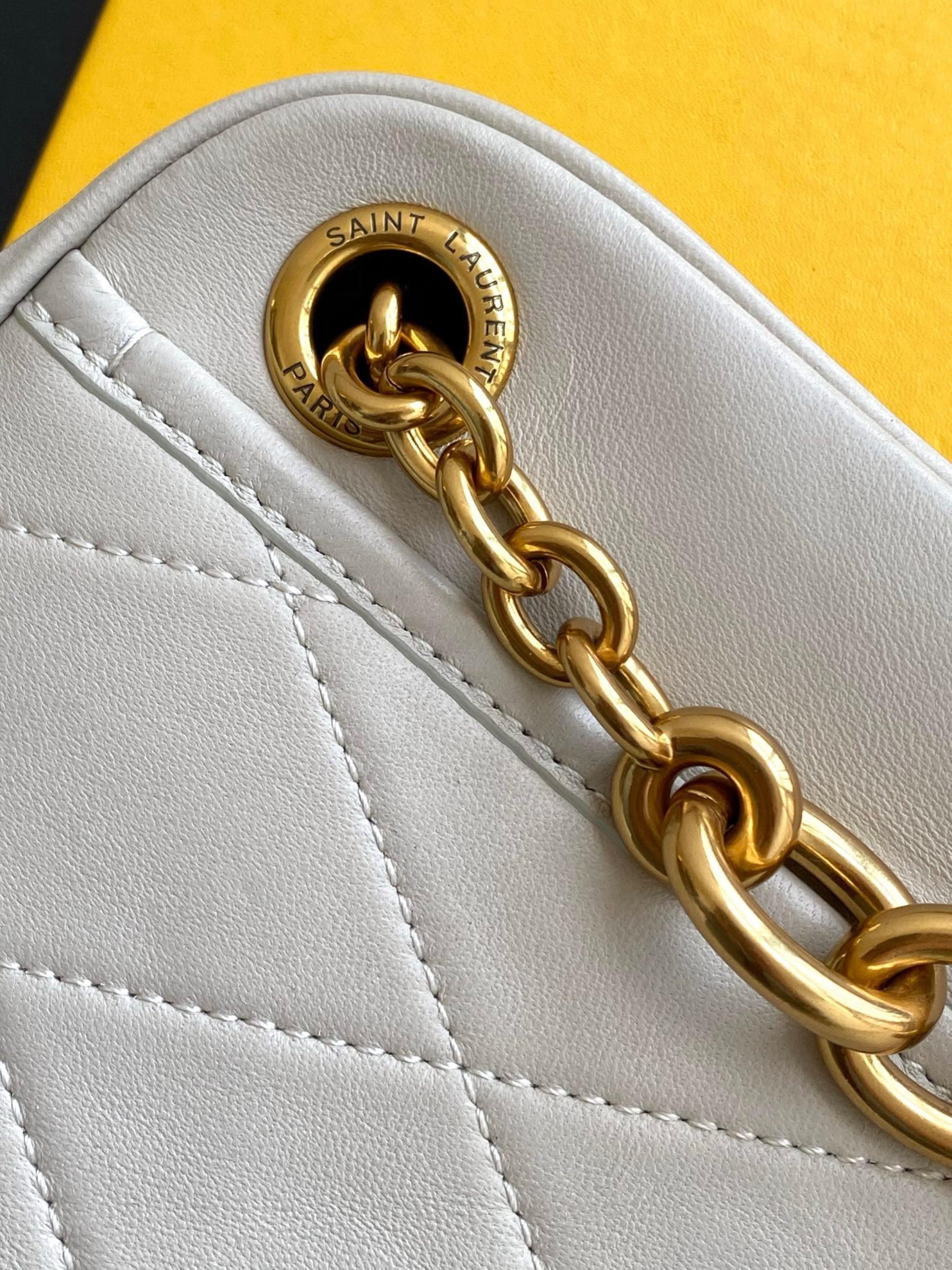 Saint Laurent Le Maillon Small Chain Bag In White Lambskin 025