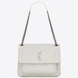 Saint Laurent Medium Niki Bag In White Crinkled Leather 046