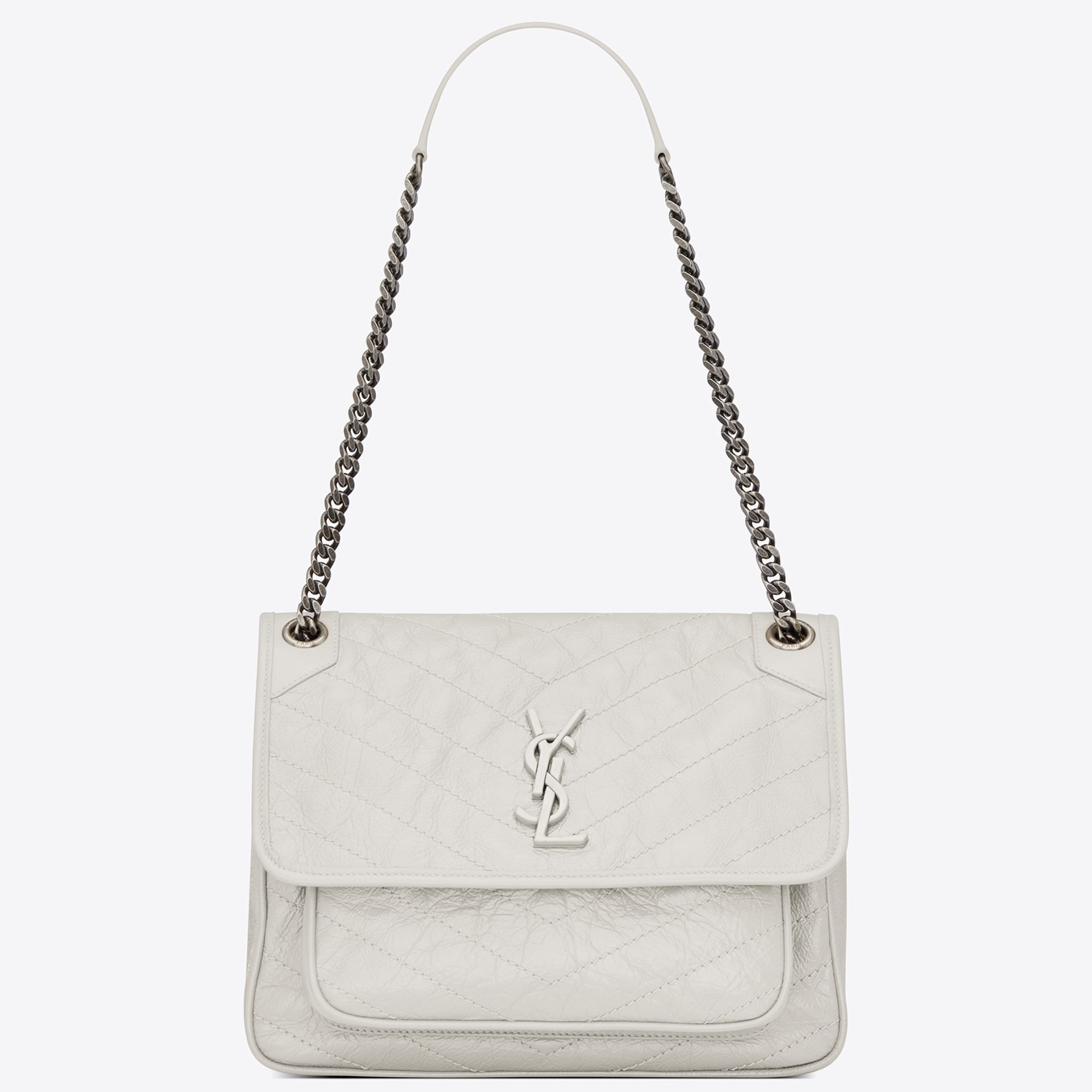 Saint Laurent Medium Niki Bag In White Crinkled Leather 046