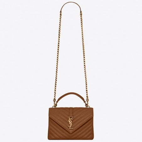 Saint Laurent College Medium Bag In Brown Matelasse Leather 584