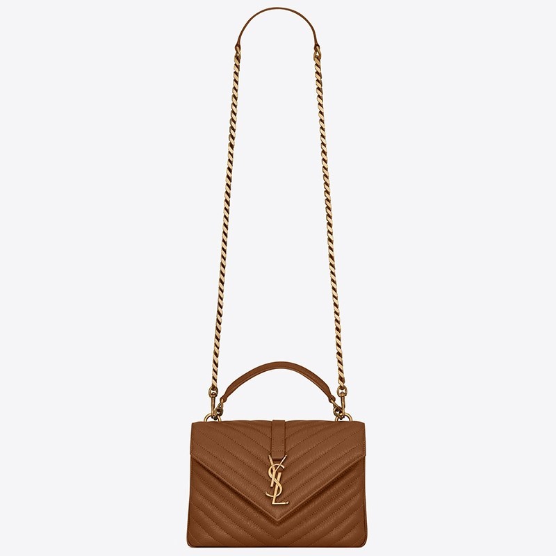 Saint Laurent College Medium Bag In Brown Matelasse Leather 584