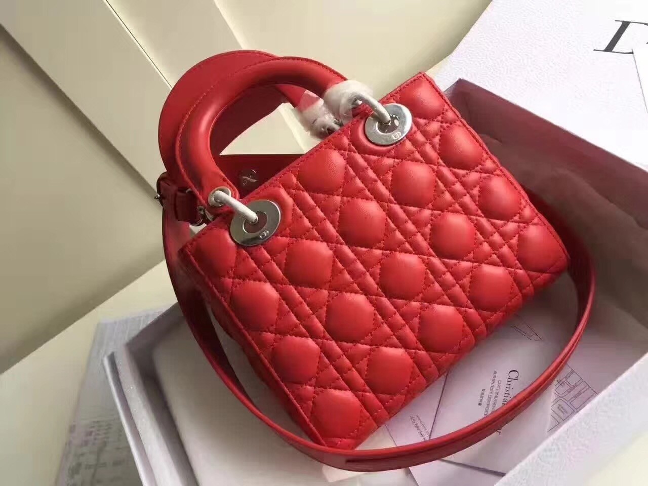 Dior My Lady Dior Bag In Red Lambskin 786