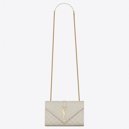 Saint Laurent Small Envelope Bag In White Grained Leather 431