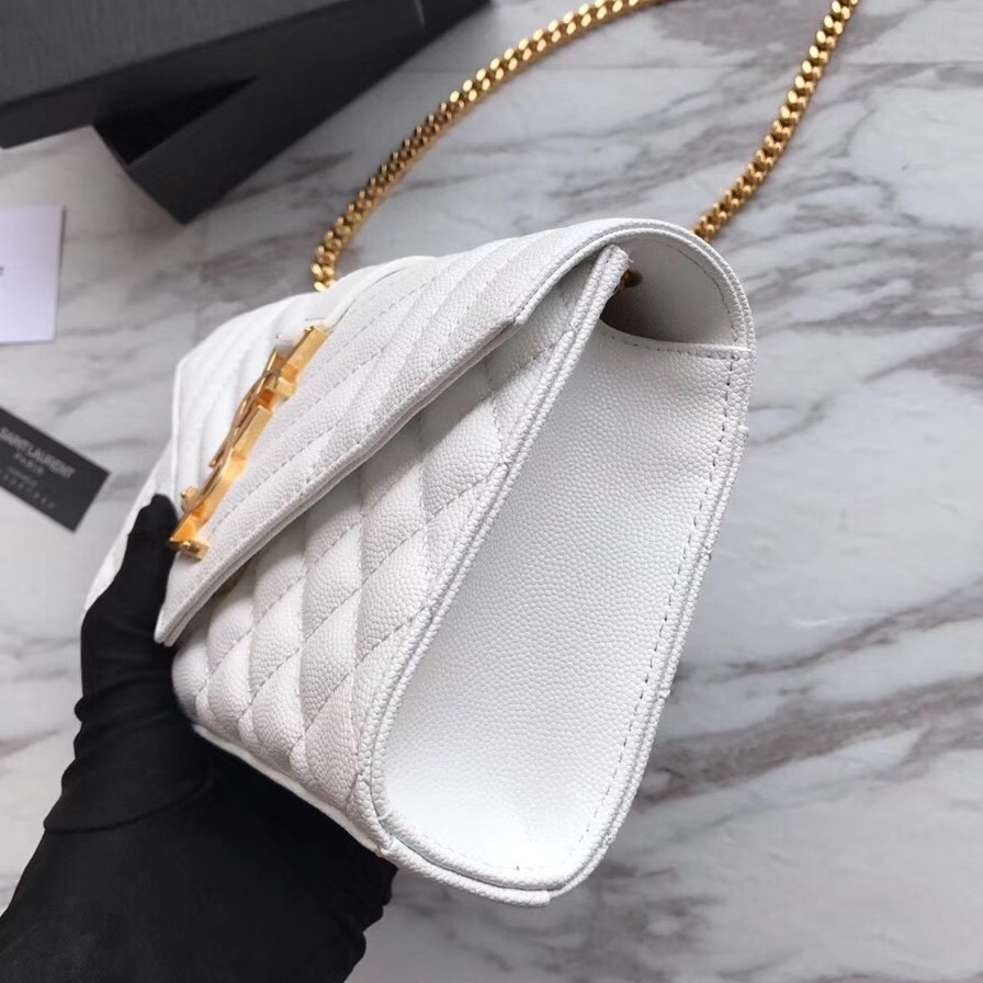 Saint Laurent Small Envelope Bag In White Grained Leather 431